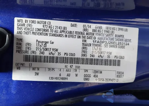 2014 Ford Focus Titanium z USA, uszkodzony, nr VIN 1FADP3J26EL253124